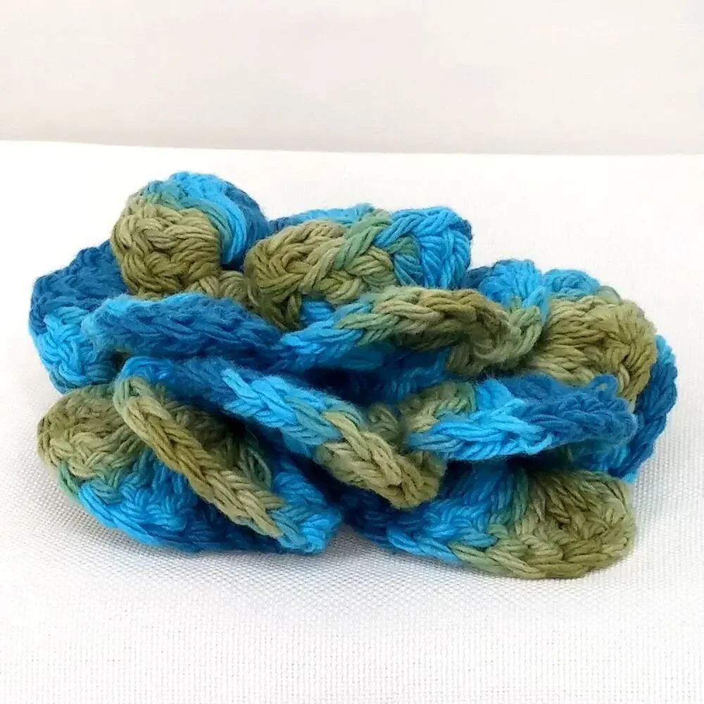 Layered Crochet Flower Brooch Handmade 3D Petals Vibrant Pin Ocean Blue Olive